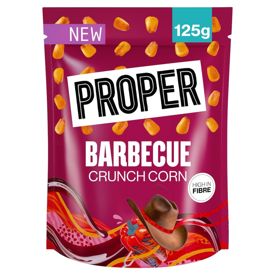 Buy PROPER Barbecue Crunch Corn 125g from AK World Mart. Vegan, gluten-free, high-fibre corn snack with bold smoky barbecue flavour. UK delivery available.