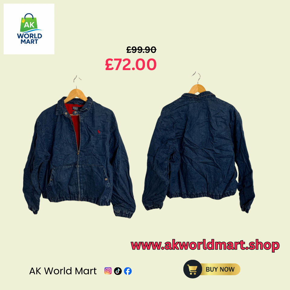 Men’s Classic Vintage Denim Jacket – Blue Washed Denim Jacket UK | AK World Mart