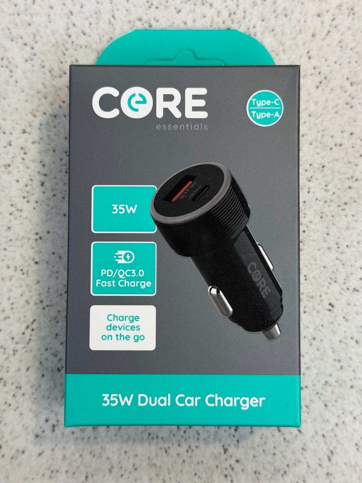 CORE Essentials 35W Dual Car Charger Type-C & USB Fast Charge PD QC3.0 | AK World Mart UK