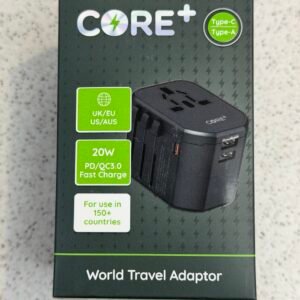 CORE+ World Travel Adapter 20W Fast Charge Type-C & USB Multi Plug UK EU US AUS AK World Mart UK
