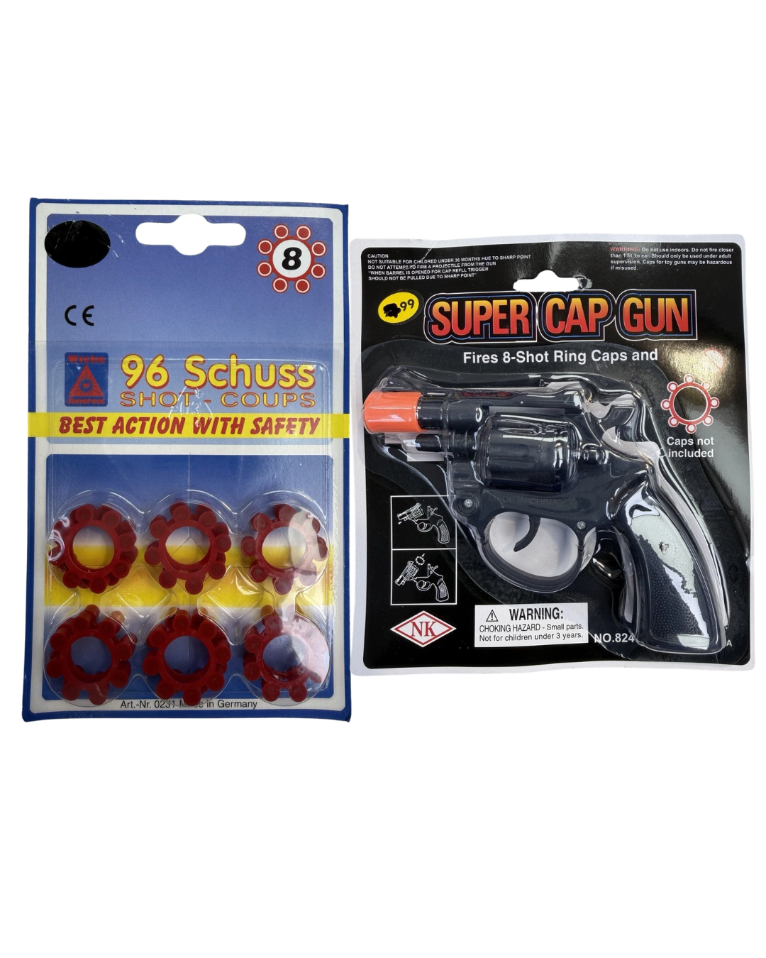 Toy Cap Gun Revolver 8 Shot + 96 Shot Ring Caps Set Kids Play Outdoor UK