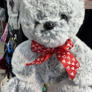 Soft Grey Teddy Bear Plush Toy with Red Heart Ribbon | Cute Gift Teddy | AK World Mart UK