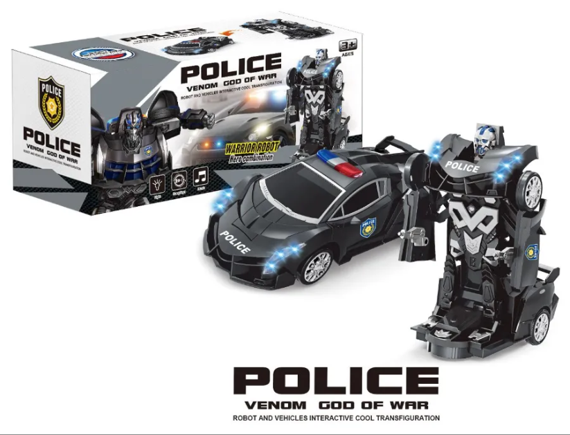 Toy Police Car Transform Robot with Sound & Lights – Kids Transformer Robot Car Toy | AK World Mart UK