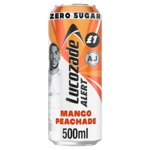 Lucozade Alert Energy Drink Zero Sugar Mango Peachade 12 x 500ml units (price-marked £1.00 each)
