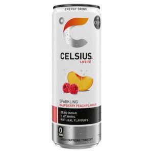Celsius Energy Drink, Sparkling Raspberry Peach 12 x 355ml cans (price-marked £1.50 each)