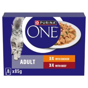 PURINA ONE Mini Fillets Chicken and Beef Wet Cat Food 8x85g | UK Seller product pack