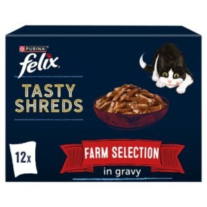 FELIX Tasty Shreds Farm Selection in Gravy Wet Cat Food 12x80g | UK Seller product pack