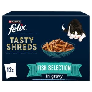 FELIX Tasty Shreds Fish Selection in Gravy Wet Cat Food 12x80g | UK Seller product pack