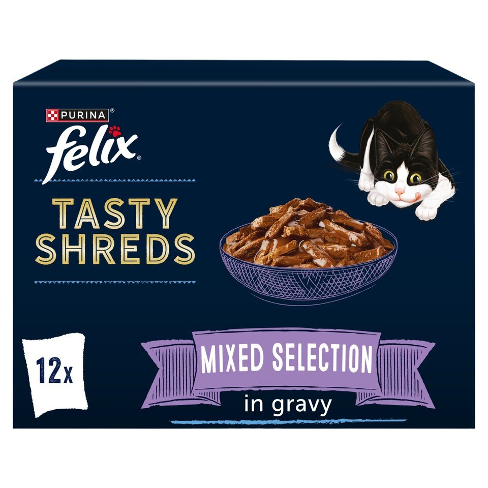 FELIX Tasty Shreds Mixed Selection in Gravy Wet Cat Food 12x80g | UK Seller product pack