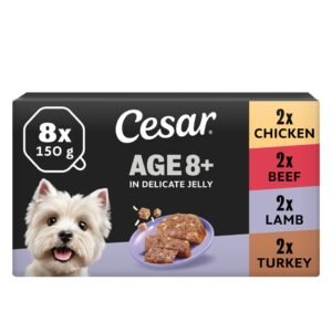 Cesar Senior Wet Dog Food Trays Meat in Delicate Jelly 8 x 150g | UK Seller product pack