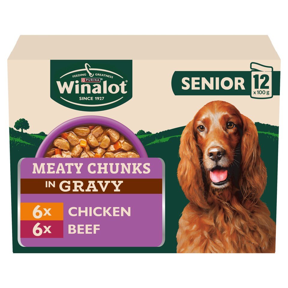 WINALOT Meaty Chunks Senior Mixed in Gravy Wet Dog Food 12x100g | UK Seller product pack