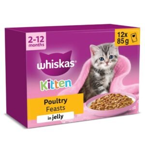 Whiskas Kitten Wet Cat Food Pouches Poultry Feasts In Jelly 12x85g | UK Seller product pack
