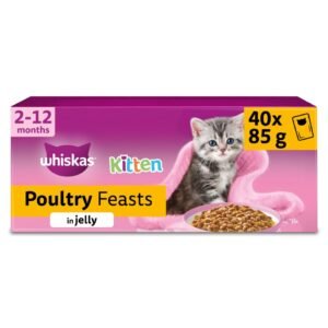Whiskas Kitten Wet Cat Food Pouches Poultry Feasts in Jelly 40x85g | UK Seller product pack