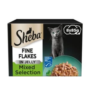 Sheba Fine Flakes Wet Cat Food Trays Chicken & Salmon Jelly 8x85g | UK Seller product pack