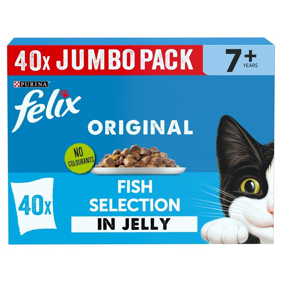Felix Original Senior Fish Selection in Jelly Cat food 40x85g | UK Seller product pack
