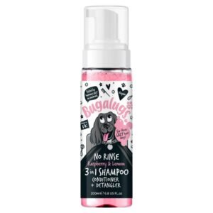 Bugalugs No Rinse 3 in 1 Dog Shampoo, Conditioner & Detangler with Raspberry & Lemon 200ml | UK Seller product pack
