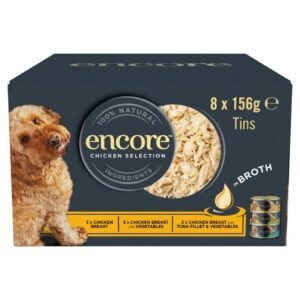 Encore Natural Wet Dog Food Chicken Selection in Broth Tins 8 x 156g | UK Seller product pack