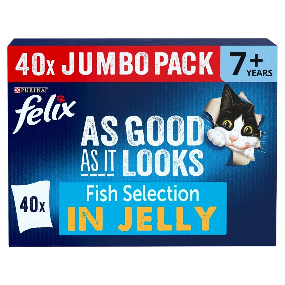FELIX As Good As it Looks Senior 7+ Fish in Jelly Wet Cat Food 40x85g | UK Seller product pack