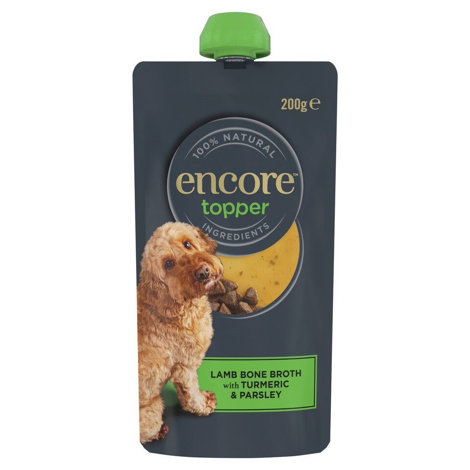 Encore Natural Lamb Bone Broth Dog Food Topper with Turmeric & Parsley Spout Pouch 200g | UK Seller product pack