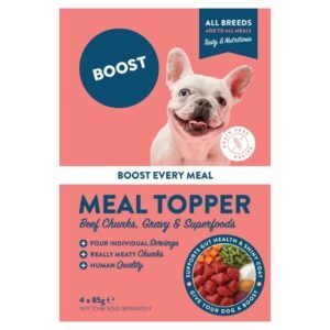 BOOST DOG Meal Topper, Beef Chunks with Superfoods 4 x 85g | UK Seller product pack