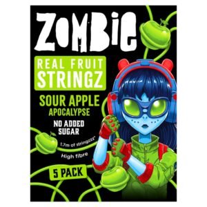 Zombie Real Fruit Stringz Sour Apple No Added Sugar 5x20g | UK Seller