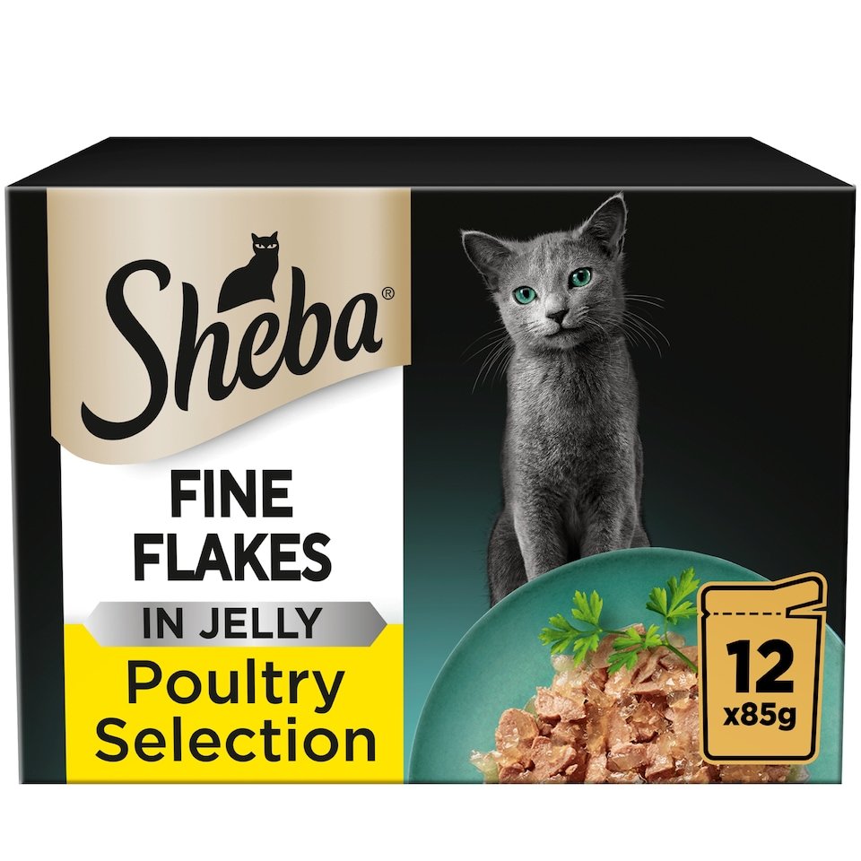 Sheba Fine Flakes Wet Cat Food Pouches Poultry in Jelly 12x85g | UK Seller product pack