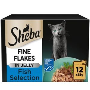 Sheba Fine Flakes Wet Cat Food Pouches Fish in Jelly 12x85g | UK Seller product pack