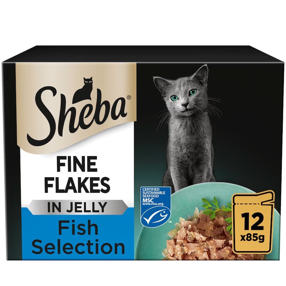 Sheba Fine Flakes Wet Cat Food Pouches Fish in Jelly 12x85g | UK Seller product pack