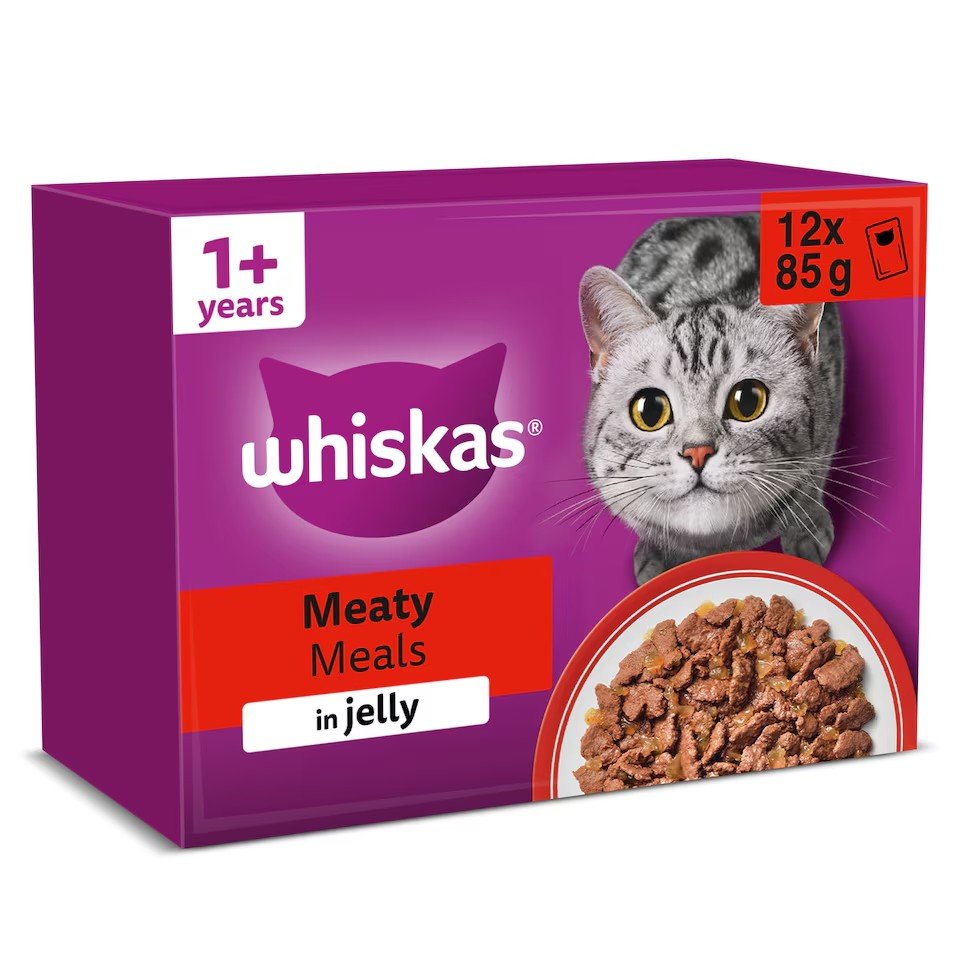Whiskas Adult Wet Cat Food Pouches Meaty Meals in Jelly 12x85g | UK Seller product pack
