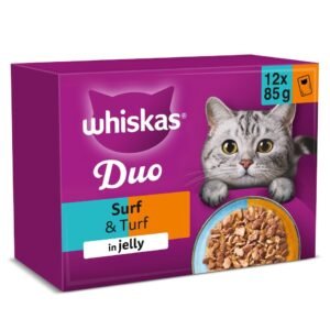 Whiskas Duo Surf & Turf Adult Cat Food Pouches in Jelly 12x85g | UK Seller product pack