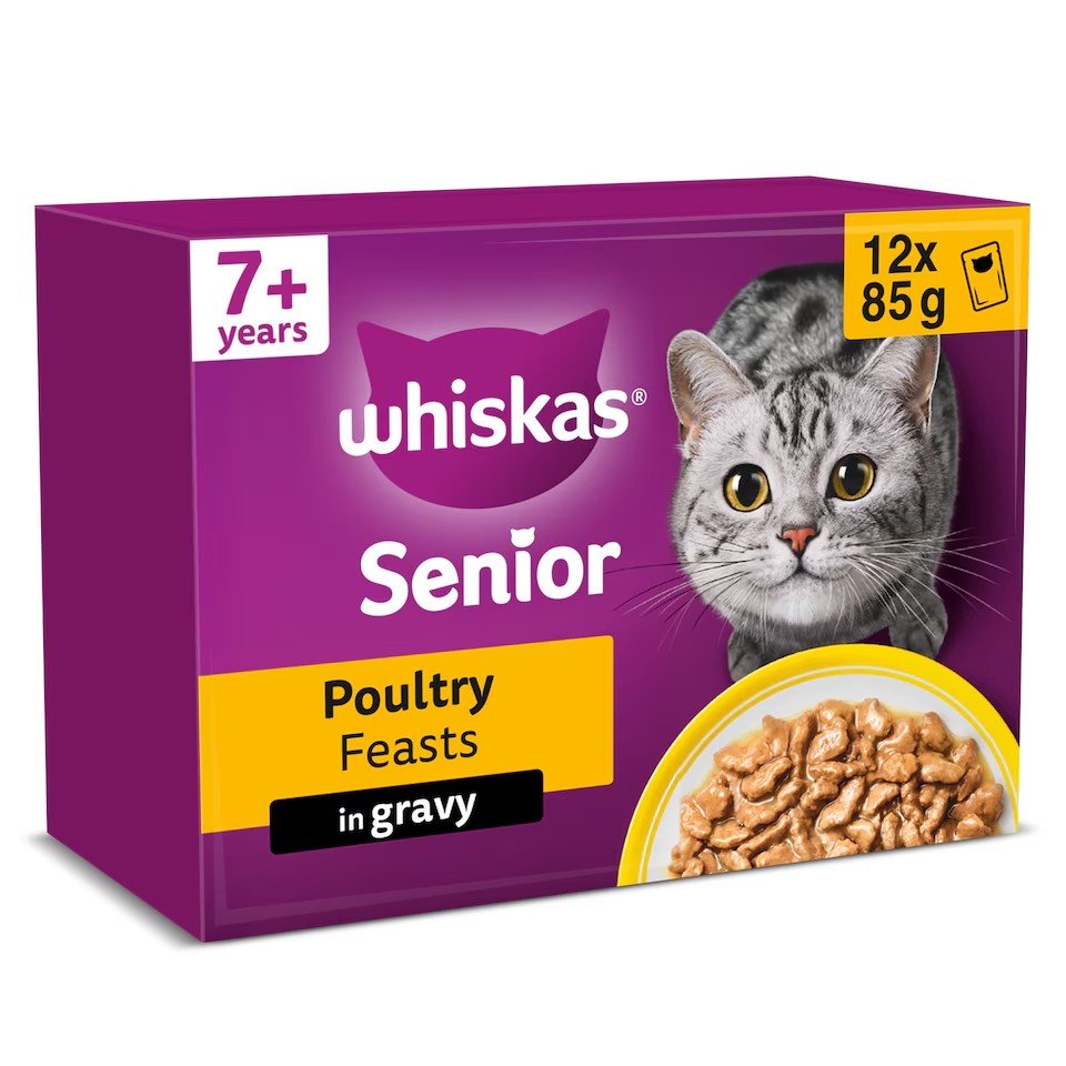 Whiskas 7+ Senior Wet Cat Food Poultry Feasts In Gravy 12x85g | UK Seller product pack
