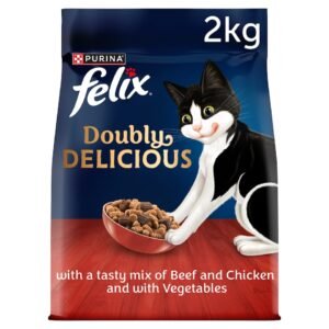 FELIX Doubly Delicious Beef Chicken & Vegetables Dry Cat Food 2kg | UK Seller product pack