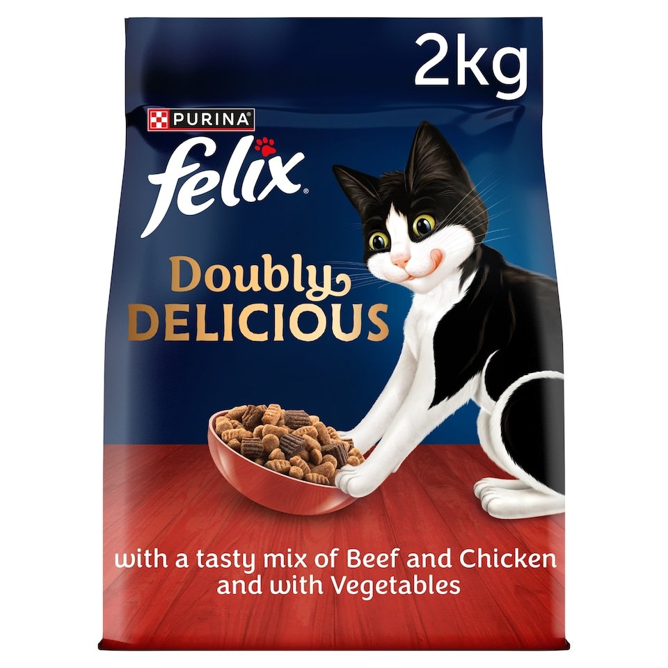 FELIX Doubly Delicious Beef Chicken & Vegetables Dry Cat Food 2kg | UK Seller product pack
