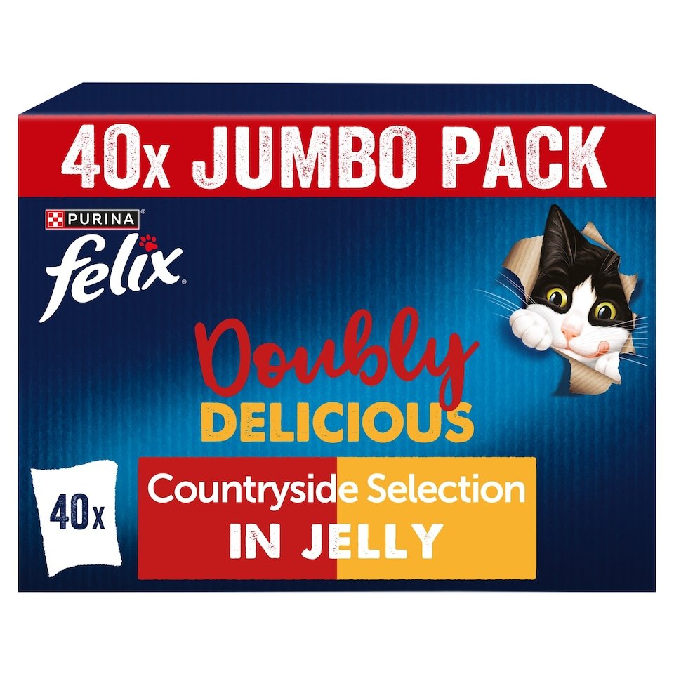 Felix Doubly Delicious Meat Countryside Selection in Jelly Wet Cat Food 40x85g | UK Seller product pack