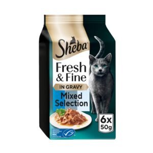 SHEBA Fresh & Fine Wet Cat Food Pouches with Tuna & Cod & Whitefish in Gravy 6x50g | UK Seller product pack