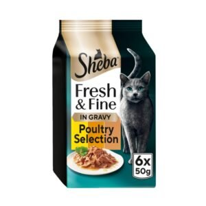 SHEBA Fresh & Fine Wet Cat Food Pouches with Chicken & Turkey & Duck in Gravy 6x50g | UK Seller product pack