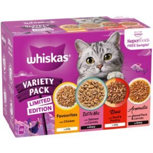 WHISKAS 1+ Wet Cat Food Pouches Variety pack in Gravy and Jelly 12 x 85g | UK Seller product pack
