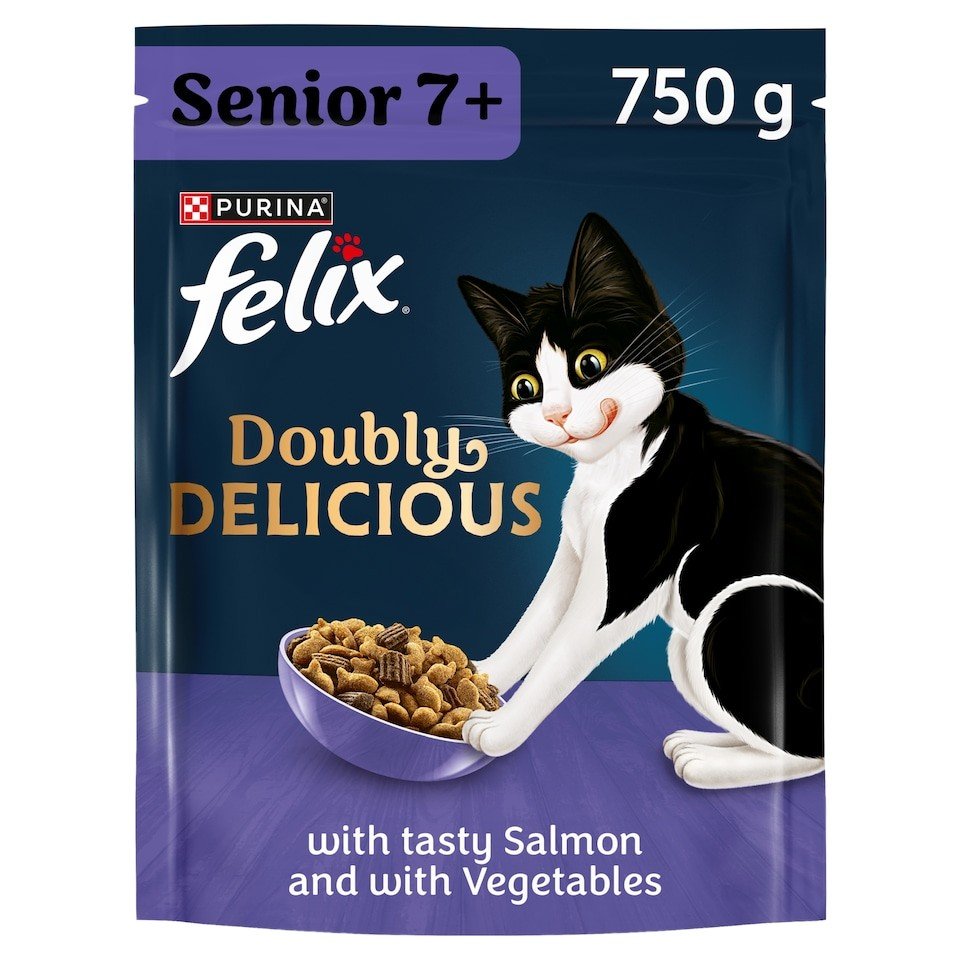 FELIX Doubly Delicious Senior Salmon & Vegetables Dry Cat Food 750g | UK Seller product pack