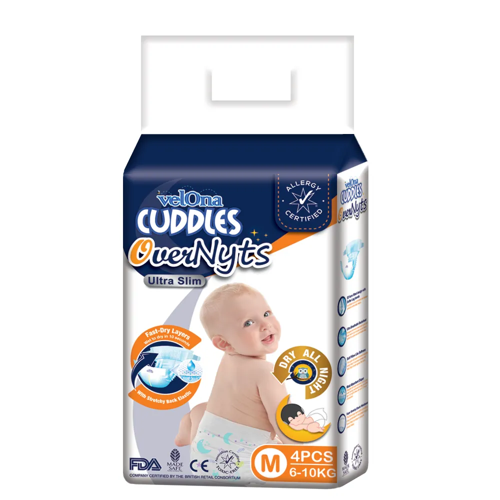 Velona Cuddles OverNyts Baby Diapers Medium - 4 Pack