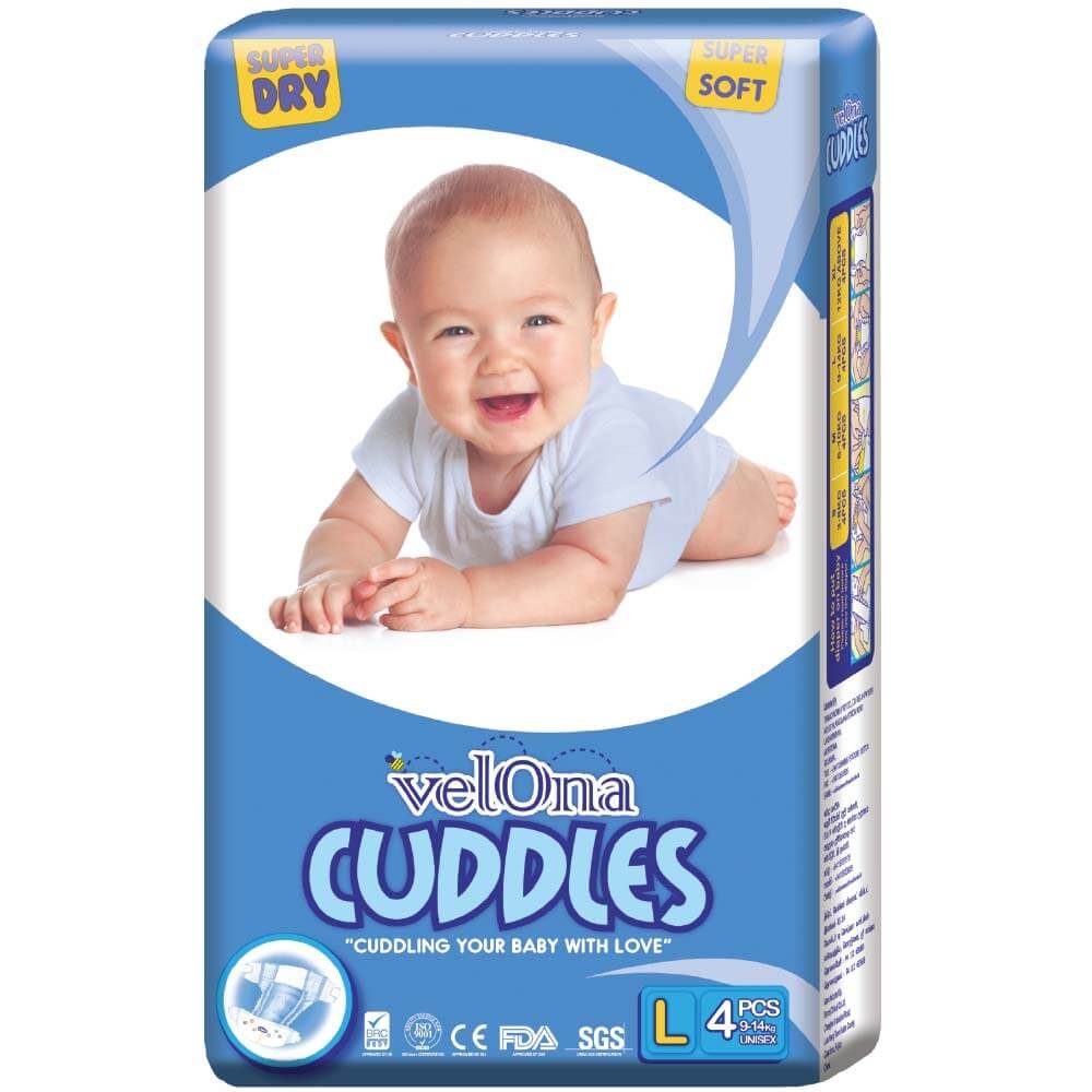 Velona Cuddles Baby Diapers Large - 4 Pack